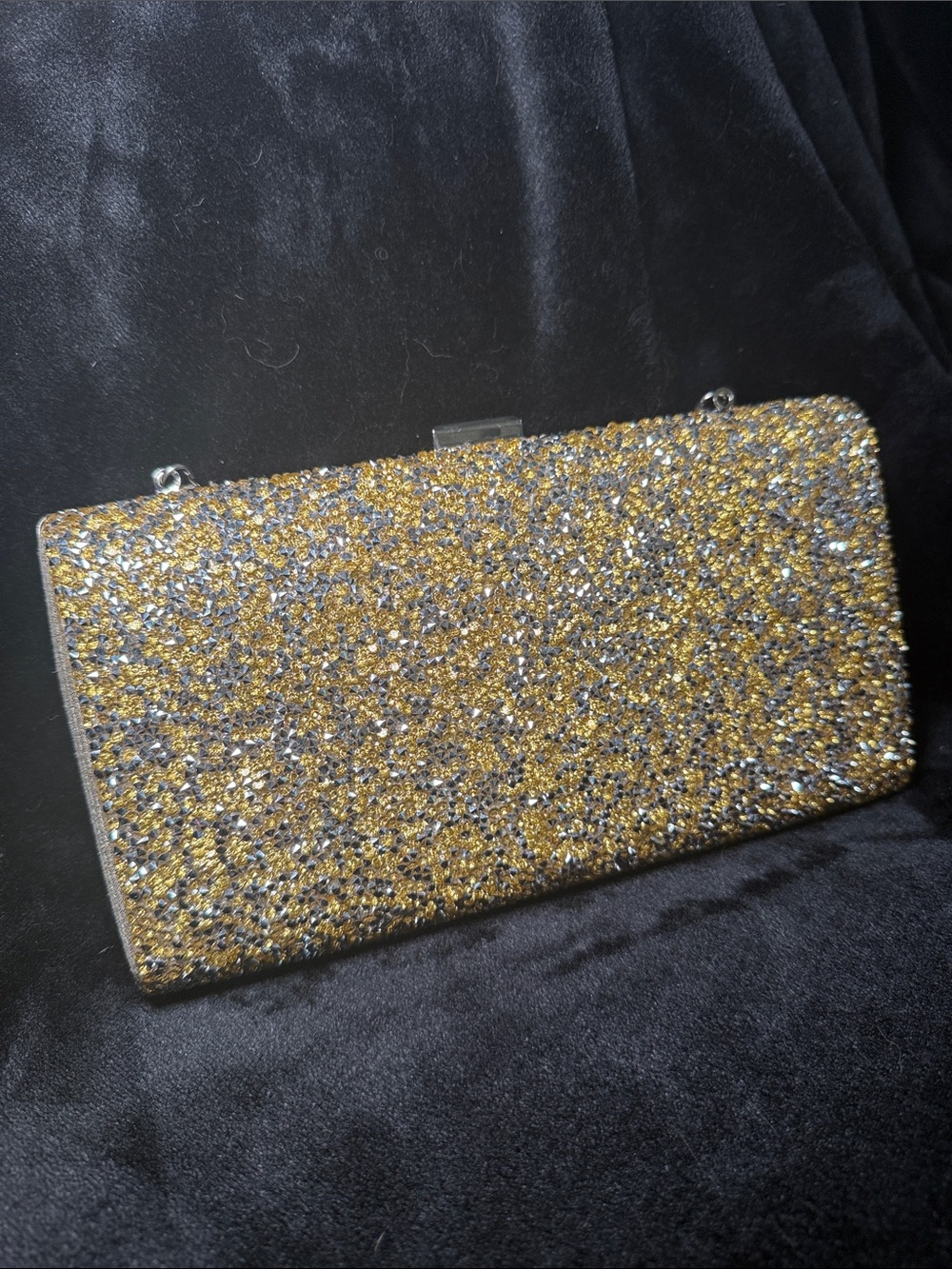 Vintage-Inspired Gold & Hematite Crystal Evening Clutch with Silver Chain